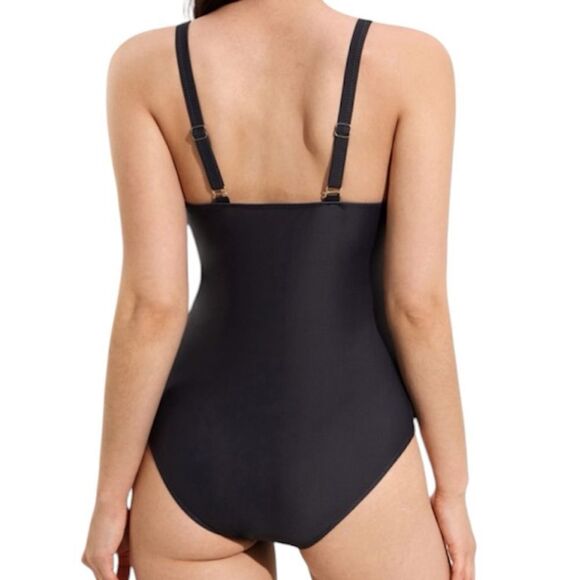 One piece swimsuit Black White V Neck Adjustable Straps Size Medium - Picture 4 of 16
